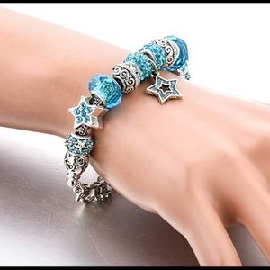 CAPITAL CHARMS Bracelet Silver Crystal Murano Charms ❤️ & Stars NWT 7.5 - 9